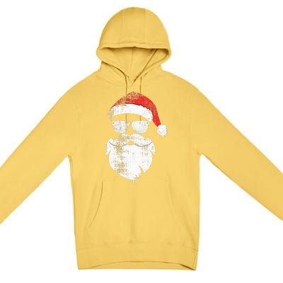 Funny Hipster Santa Face With Hat Beard & Glasses Christmas Premium Pullover Hoodie