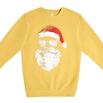 Funny Hipster Santa Face With Hat Beard & Glasses Christmas Premium Crewneck Sweatshirt