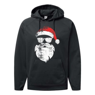 Funny Hipster Santa Face With Hat Beard & Glasses Christmas Performance Fleece Hoodie