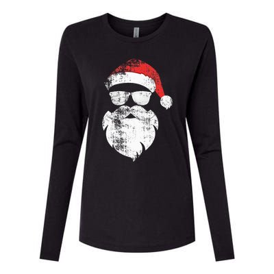 Funny Hipster Santa Face With Hat Beard & Glasses Christmas Womens Cotton Relaxed Long Sleeve T-Shirt