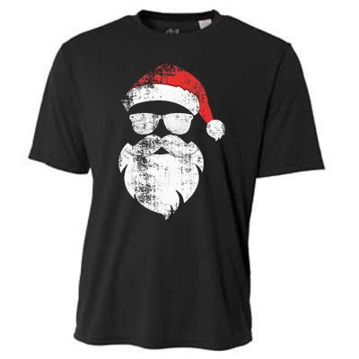 Funny Hipster Santa Face With Hat Beard & Glasses Christmas Cooling Performance Crew T-Shirt