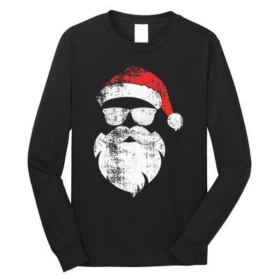 Funny Hipster Santa Face With Hat Beard & Glasses Christmas Long Sleeve Shirt