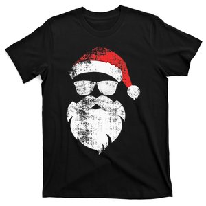 Funny Hipster Santa Face With Hat Beard & Glasses Christmas T-Shirt