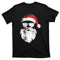 Funny Hipster Santa Face With Hat Beard & Glasses Christmas T-Shirt