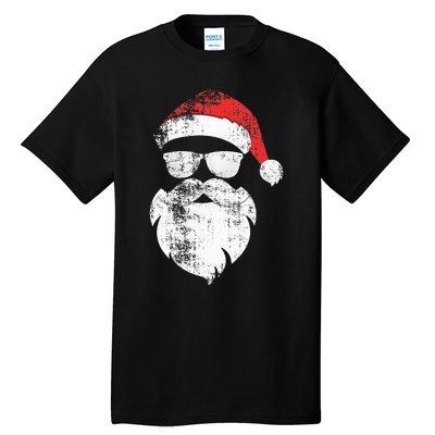 Funny Hipster Santa Face With Hat Beard & Glasses Christmas Tall T-Shirt