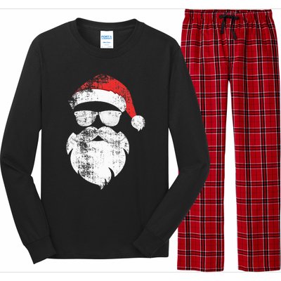 Funny Hipster Santa Face With Hat Beard & Glasses Christmas Long Sleeve Pajama Set