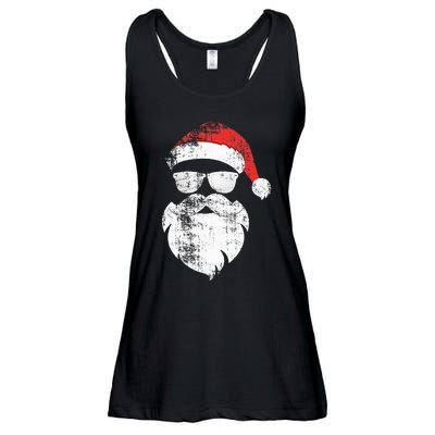 Funny Hipster Santa Face With Hat Beard & Glasses Christmas Ladies Essential Flowy Tank