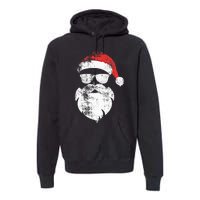 Funny Hipster Santa Face With Hat Beard & Glasses Christmas Premium Hoodie