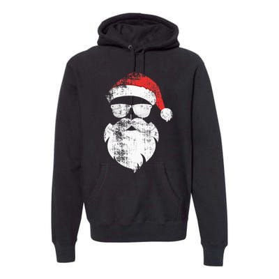 Funny Hipster Santa Face With Hat Beard & Glasses Christmas Premium Hoodie