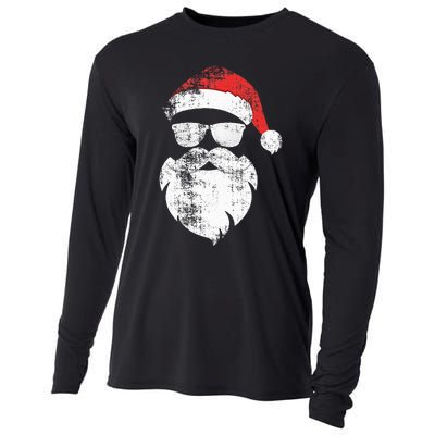 Funny Hipster Santa Face With Hat Beard & Glasses Christmas Cooling Performance Long Sleeve Crew