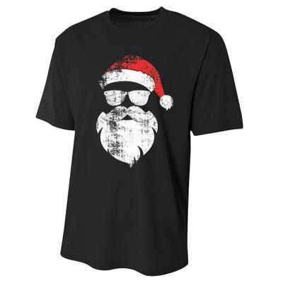 Funny Hipster Santa Face With Hat Beard & Glasses Christmas Performance Sprint T-Shirt