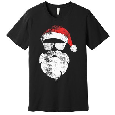 Funny Hipster Santa Face With Hat Beard & Glasses Christmas Premium T-Shirt