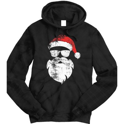 Funny Hipster Santa Face With Hat Beard & Glasses Christmas Tie Dye Hoodie