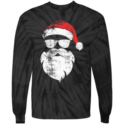 Funny Hipster Santa Face With Hat Beard & Glasses Christmas Tie-Dye Long Sleeve Shirt