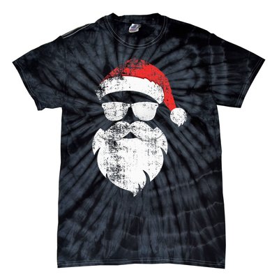 Funny Hipster Santa Face With Hat Beard & Glasses Christmas Tie-Dye T-Shirt