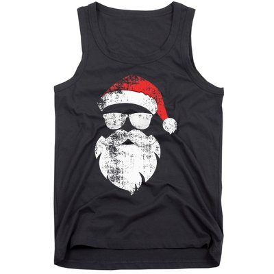 Funny Hipster Santa Face With Hat Beard & Glasses Christmas Tank Top