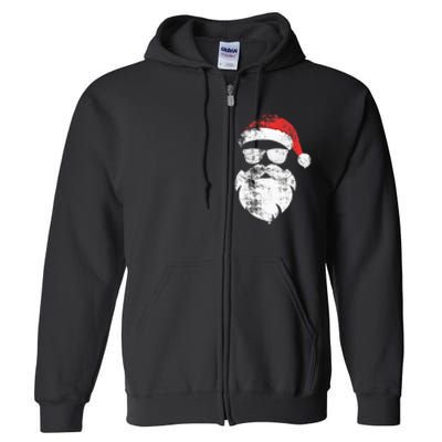 Funny Hipster Santa Face With Hat Beard & Glasses Christmas Full Zip Hoodie