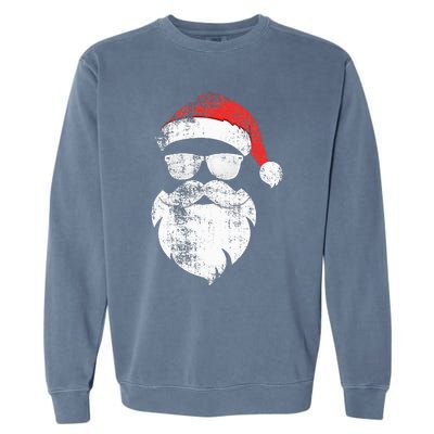 Funny Hipster Santa Face With Hat Beard & Glasses Christmas Garment-Dyed Sweatshirt