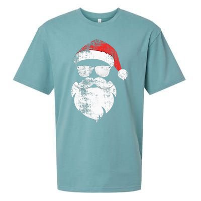 Funny Hipster Santa Face With Hat Beard & Glasses Christmas Sueded Cloud Jersey T-Shirt