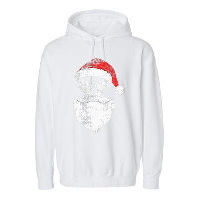 Funny Hipster Santa Face With Hat Beard & Glasses Christmas Garment-Dyed Fleece Hoodie