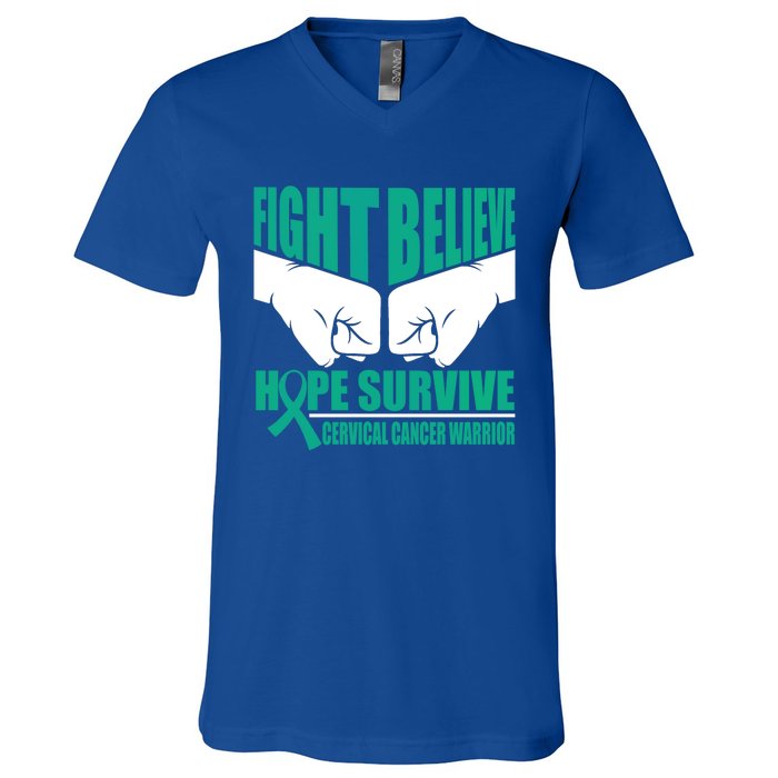 Fight Hope Survive Cervical Cancer Warrior Gift V-Neck T-Shirt