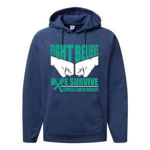 Fight Hope Survive Cervical Cancer Warrior Gift Performance Fleece Hoodie