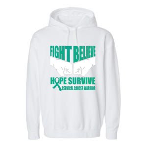 Fight Hope Survive Cervical Cancer Warrior Gift Garment-Dyed Fleece Hoodie