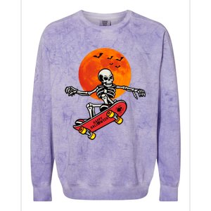 Funny Halloween Skeleton Playing On Skateboard Ghost Gift Colorblast Crewneck Sweatshirt