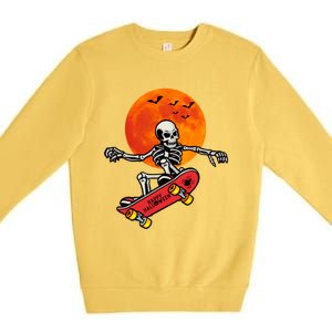 Funny Halloween Skeleton Playing On Skateboard Ghost Gift Premium Crewneck Sweatshirt