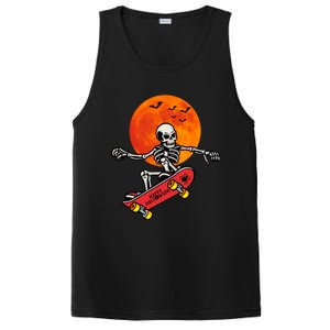 Funny Halloween Skeleton Playing On Skateboard Ghost Gift PosiCharge Competitor Tank