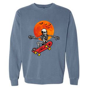 Funny Halloween Skeleton Playing On Skateboard Ghost Gift Garment-Dyed Sweatshirt