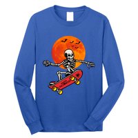 Funny Halloween Skeleton Playing On Skateboard Ghost Gift Long Sleeve Shirt