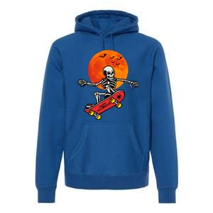 Funny Halloween Skeleton Playing On Skateboard Ghost Gift Premium Hoodie