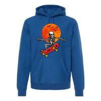 Funny Halloween Skeleton Playing On Skateboard Ghost Gift Premium Hoodie