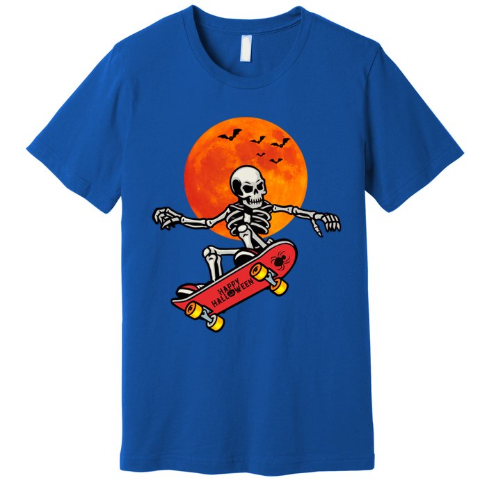 Funny Halloween Skeleton Playing On Skateboard Ghost Gift Premium T-Shirt