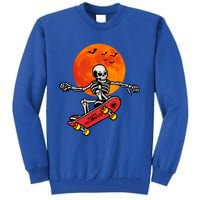 Funny Halloween Skeleton Playing On Skateboard Ghost Gift Tall Sweatshirt