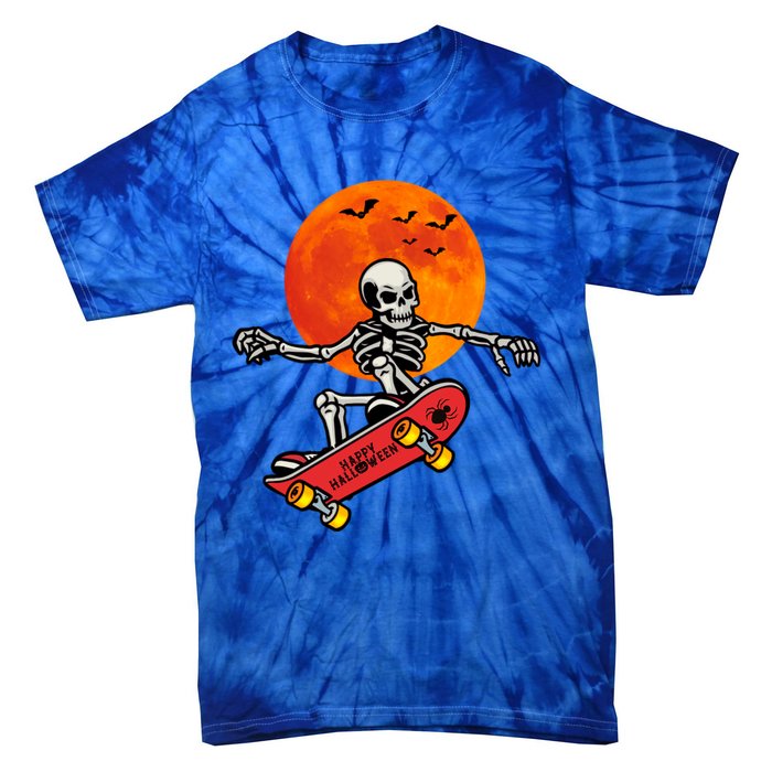 Funny Halloween Skeleton Playing On Skateboard Ghost Gift Tie-Dye T-Shirt