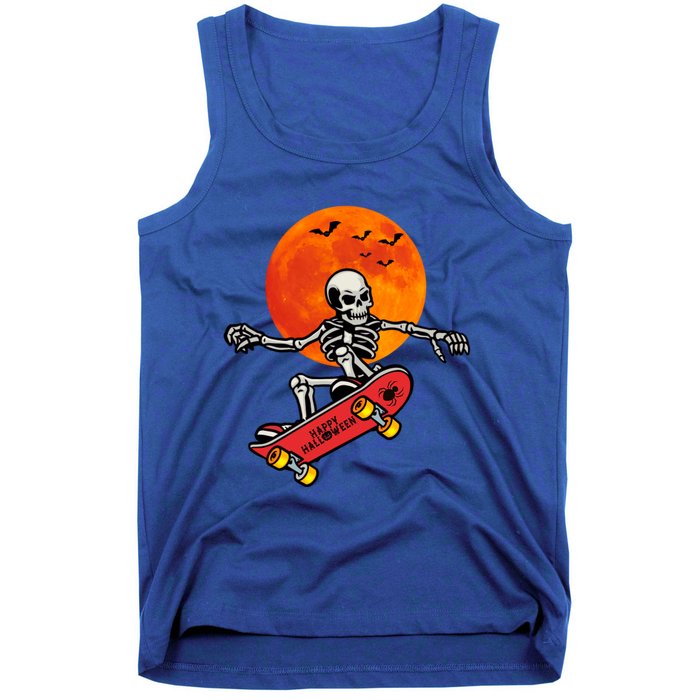 Funny Halloween Skeleton Playing On Skateboard Ghost Gift Tank Top