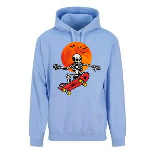 Funny Halloween Skeleton Playing On Skateboard Ghost Gift Unisex Surf Hoodie