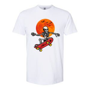 Funny Halloween Skeleton Playing On Skateboard Ghost Gift Softstyle CVC T-Shirt