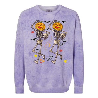 Funny Halloween Skeleton Pumpkin Colorblast Crewneck Sweatshirt