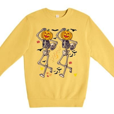 Funny Halloween Skeleton Pumpkin Premium Crewneck Sweatshirt