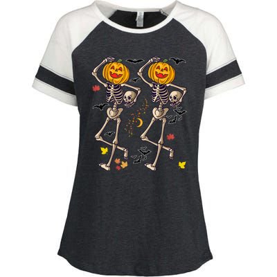 Funny Halloween Skeleton Pumpkin Enza Ladies Jersey Colorblock Tee