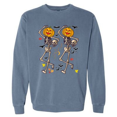 Funny Halloween Skeleton Pumpkin Garment-Dyed Sweatshirt