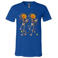 Funny Halloween Skeleton Pumpkin V-Neck T-Shirt