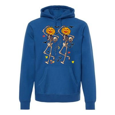 Funny Halloween Skeleton Pumpkin Premium Hoodie