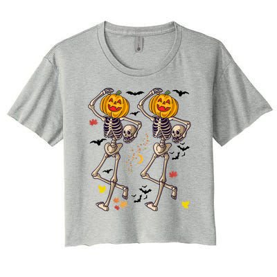 Funny Halloween Skeleton Pumpkin Women's Crop Top Tee