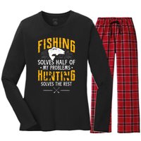 Fishing & Hunting Solve My Problems Funny Gift Women's Long Sleeve Flannel Pajama Set 