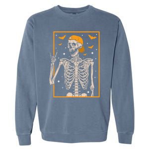 Funny Halloween Skeleton Rock On Hand Skeleton Gift Garment-Dyed Sweatshirt