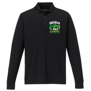 Funny Happy St PatrickS Day Video Gamer Irish I Was Gaming Gift Performance Long Sleeve Polo